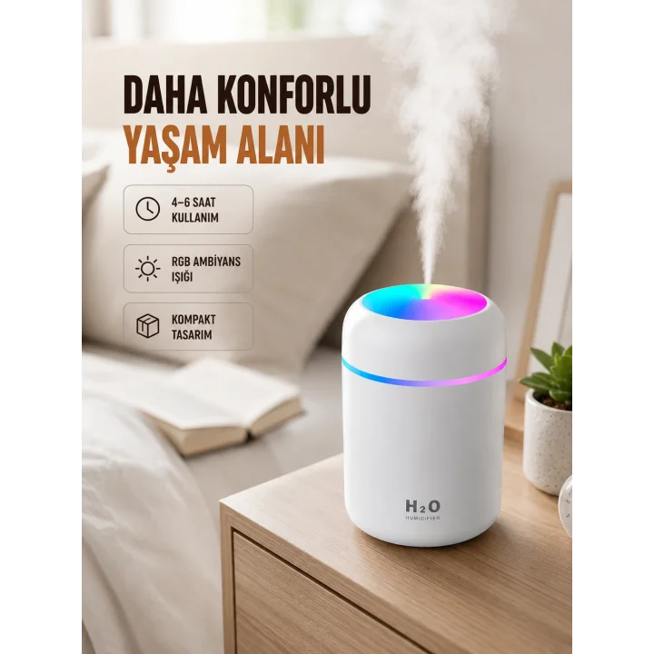 Mey İthalat® USB Girişli Taşınabilir Mini Nemlendirici 300ml Su Hazneli