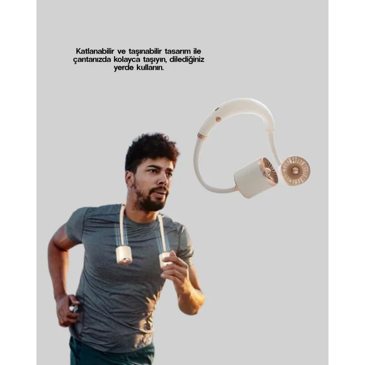 Mey İthalat® USB Şarjlı Katlanabilir Mini Boyun Fanı 1–3 Saat Kullanım
