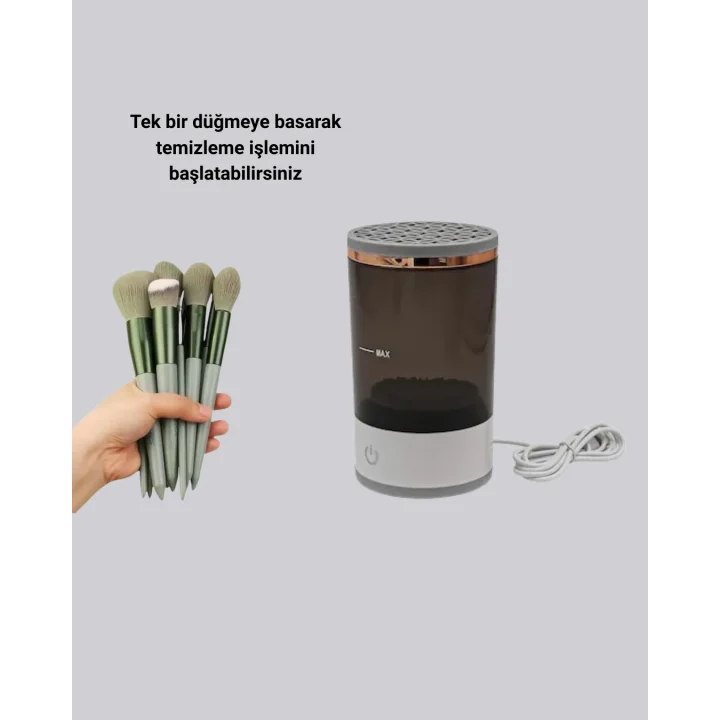 Mey İthalat® USB Şarjlı Makyaj Fırçası Temizleyici + Profesyonel Fırça Seti