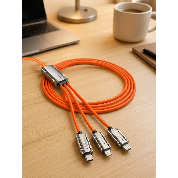 Mey İthalat® USB Type-C, Lightning ve Micro USB Uyumlu 3ü 1 Arada Hızlı Şarj Kablosu