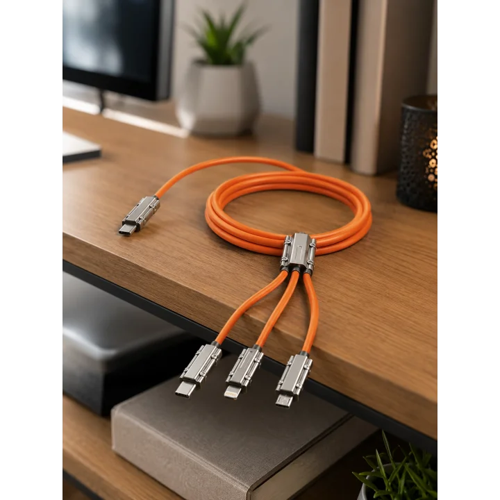 Mey İthalat® USB Type-C, Lightning ve Micro USB Uyumlu 3ü 1 Arada Hızlı Şarj Kablosu