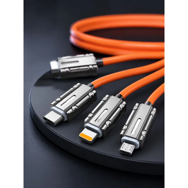 Mey İthalat® USB Type-C, Lightning ve Micro USB Uyumlu 3ü 1 Arada Hızlı Şarj Kablosu