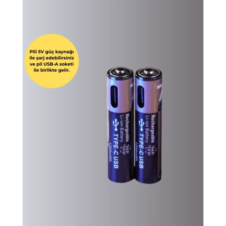 Mey İthalat® USB Type-C Şarjlı AAA Lityum Pil 1000+ Şarj Döngüsü ile Uzun Ömür