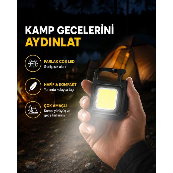 Mey İthalat® USB Type-C Şarjlı Mini Fener – Manyetik, Katlanabilir ve Şişe Açacaklı Tasarım Yeni Nesil