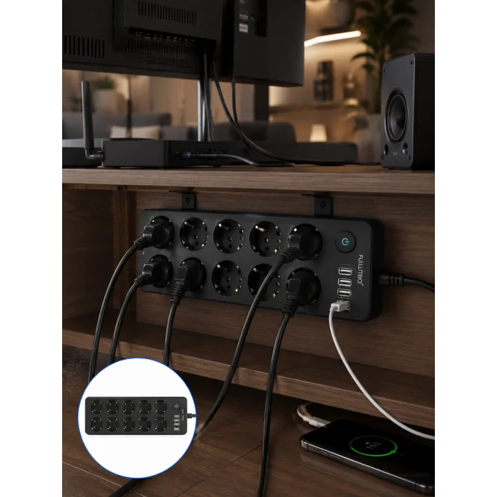 Mey İthalat® USB ve Type-C Şarj Özellikli 10lu Çoklu Priz