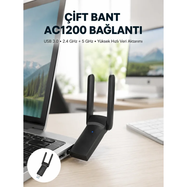 Mey İthalat® USB WiFi Adaptör – 1200 Mbps Hız