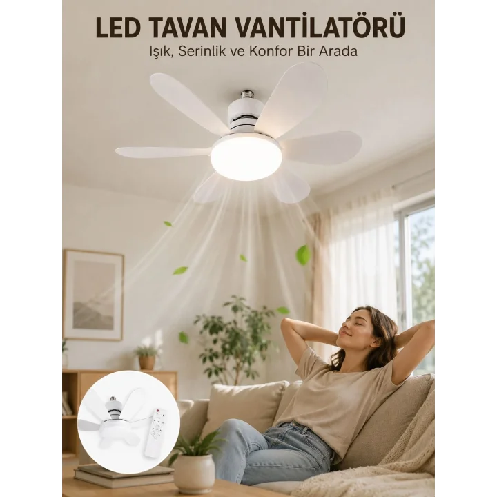Mey İthalat® Uzaktan Kumandalı LED Tavan Vantilatörü Yüksek Aydınlatma Güçlü Esinti Süper Sessiz Çalışma Özellikli