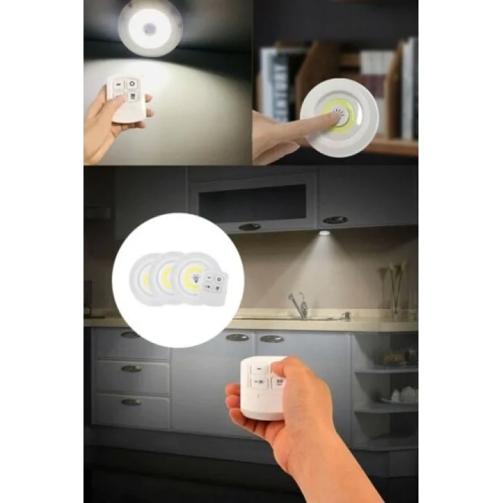 Mey İthalat® Uzaktan Kumandalı Yapışkanlı 3lü Led Spot Lamba