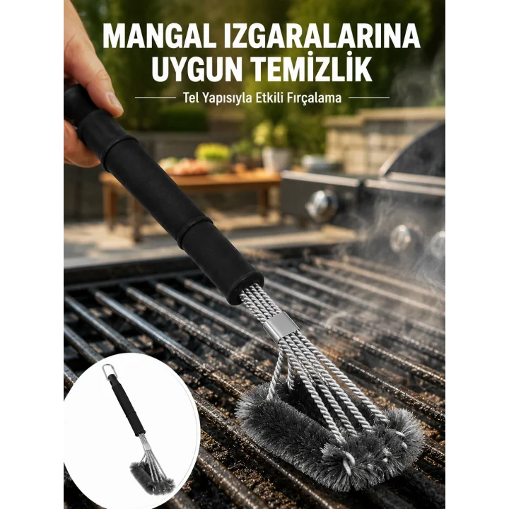 Mey İthalat® Uzun Saplı Izgara Temizleme Fırçası Çelik Telli Yeni Nesil