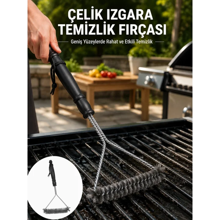 Mey İthalat® Uzun Saplı Paslanmaz Çelik Izgara Temizlik Fırçası Yeni Nesil