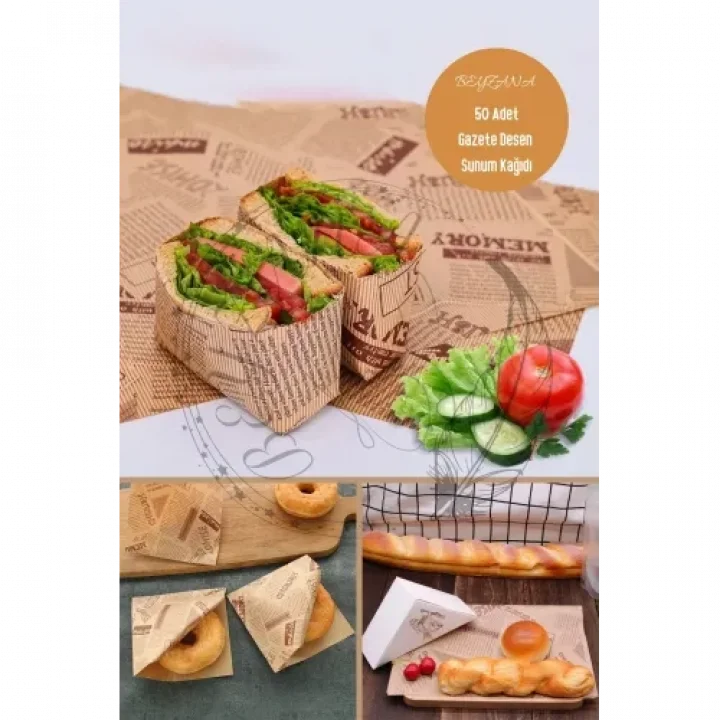 Mey İthalat® Vintage Gazete Desenli Sunum Kağıdı 50 Adet