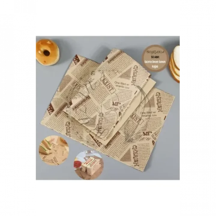 Mey İthalat® Vintage Gazete Desenli Sunum Kağıdı 50 Adet