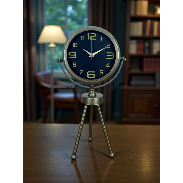 Mey İthalat® Vintage Tripod Eskitme Metal Üç Ayaklı Masa Saati