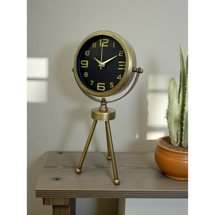 Mey İthalat® Vintage Tripod Eskitme Metal Üç Ayaklı Masa Saati