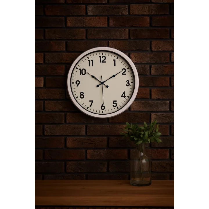 Mey İthalat® White Classic Modern 52 Cm Metal Duvar Saati