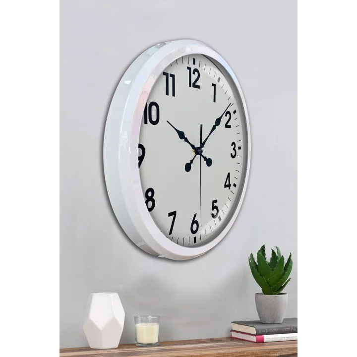 Mey İthalat® White Classic Modern 52 Cm Metal Duvar Saati