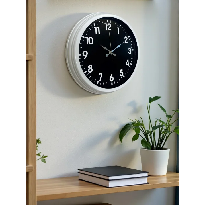 Mey İthalat® White Pure Contrast 40 Cm Metal Duvar Saati