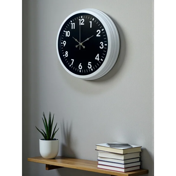 Mey İthalat® White Pure Contrast 40 Cm Metal Duvar Saati