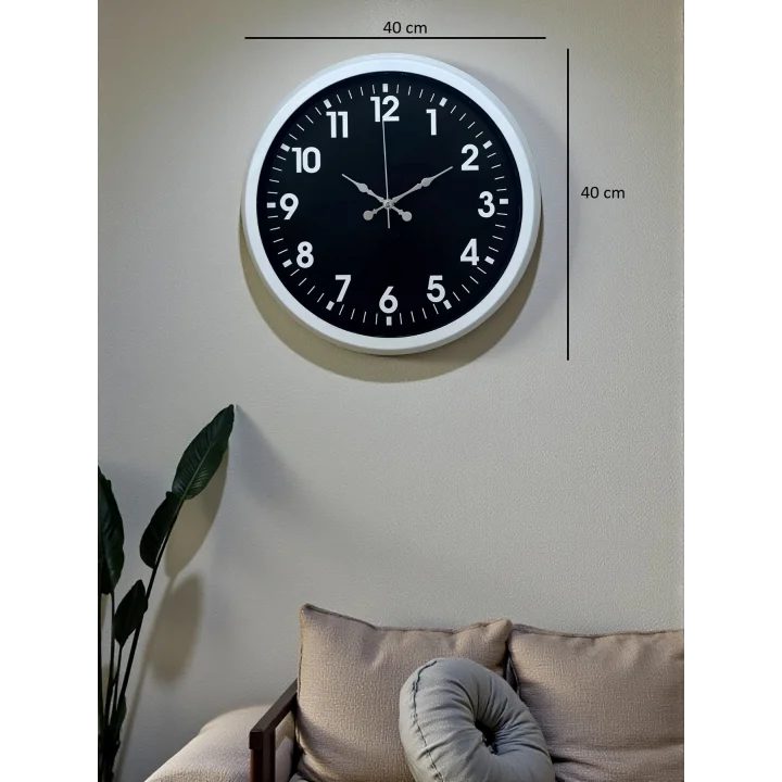 Mey İthalat® White Pure Contrast 40 Cm Metal Duvar Saati