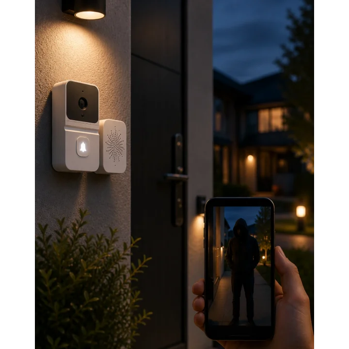 Mey İthalat® WiFi Akıllı Kapı Zili Gece Görüşlü Kameralı Kablosuz Güvenlik Sistemi