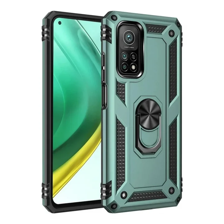 Mey İthalat®  Xiaomi Mi 10T Pro Kılıf Sofya Yüzüklü Silikon Kapak - Yeşil