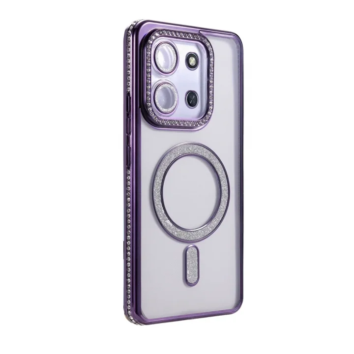Mey İthalat®   Redmi 15C 4G Joke Simli Magneticsafe Kılıf - Derin Mor