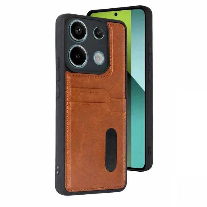 Mey İthalat®   Redmi 15C 4G Sara Kartvizitli Deri Kılıf - Taba