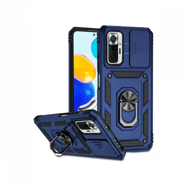 Mey İthalat®   Redmi Note 10 Pro Kılıf Pars Lens Yüzüklü Silikon - Lacivert