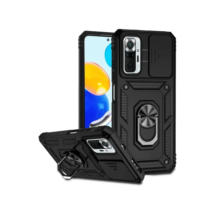 Mey İthalat®  Xiaomi Redmi Note 10 Pro Kılıf Pars Lens Yüzüklü Silikon - Siyah