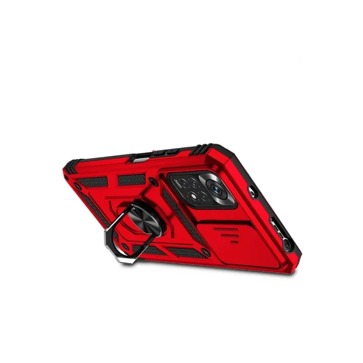 Mey İthalat®   Redmi Note 11 Pro Kılıf Pars Lens Yüzüklü Silikon - Kırmızı