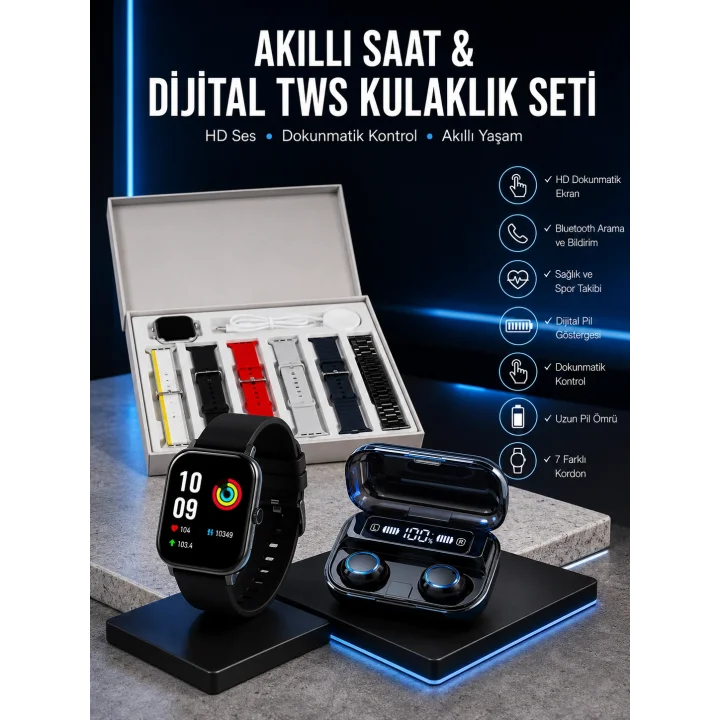 Mey İthalat® Yeni Model Akıllı Saat ve Kulaklık Kampanyası Nabızz Ölçer Bluetooth Bağlantılı Uzun Pil Ömrü