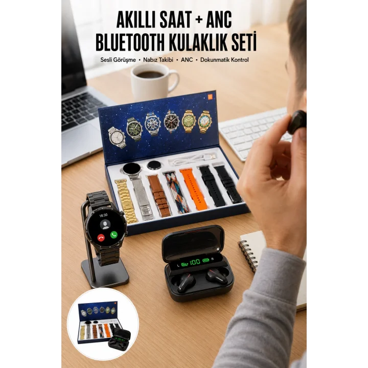 Mey İthalat® Yeni Model Akıllı Saat ve Ucuz Kaliteli Bluetooth Kulaklık Amoled Ekran Aynalı