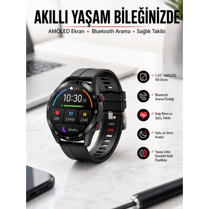 Mey İthalat® Yeni Nesil Akıllı Saat Arama Cevaplayan Uzun Pil Ömrü Müzik Dinleme