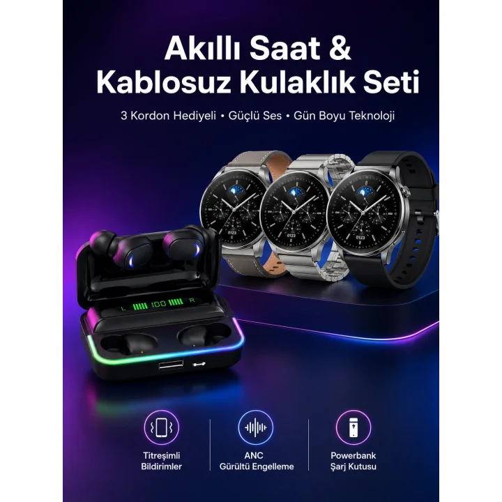 Mey İthalat® Yeni Nesil Akıllı Saat Ve Bluetooth Kulaklık Titreşim Bildirimleri Uyku Takibi