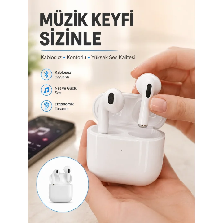 Mey İthalat® Yeni Nesil Bluetooth Kulaklık Beyaz Çağrı Cevaplayabilen Kablosuz Yeni Nesil