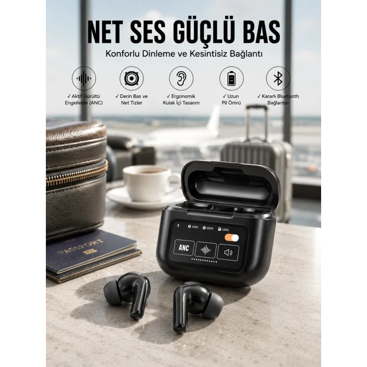 Mey İthalat® Yeni Nesil Bluetooth Kulaklık Ekranlı Yüksek Ses Kaliteli Uzun Şarj Süreli