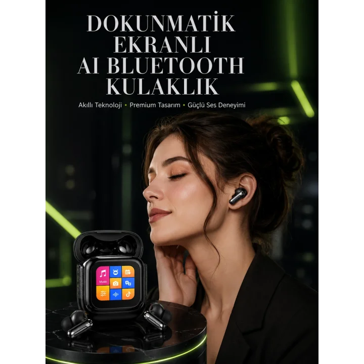 Mey İthalat® Yeni Nesil AI Bluetooth Kulaklık Akıllı Dokunmatik Ekranlı