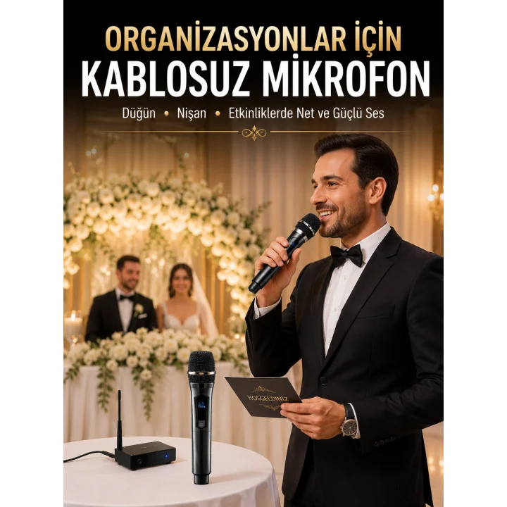 Mey İthalat® Yeni Nesil Kablosuz El Mikrofonu Seti Dijital Ekranlı Çift Mikrofonlu