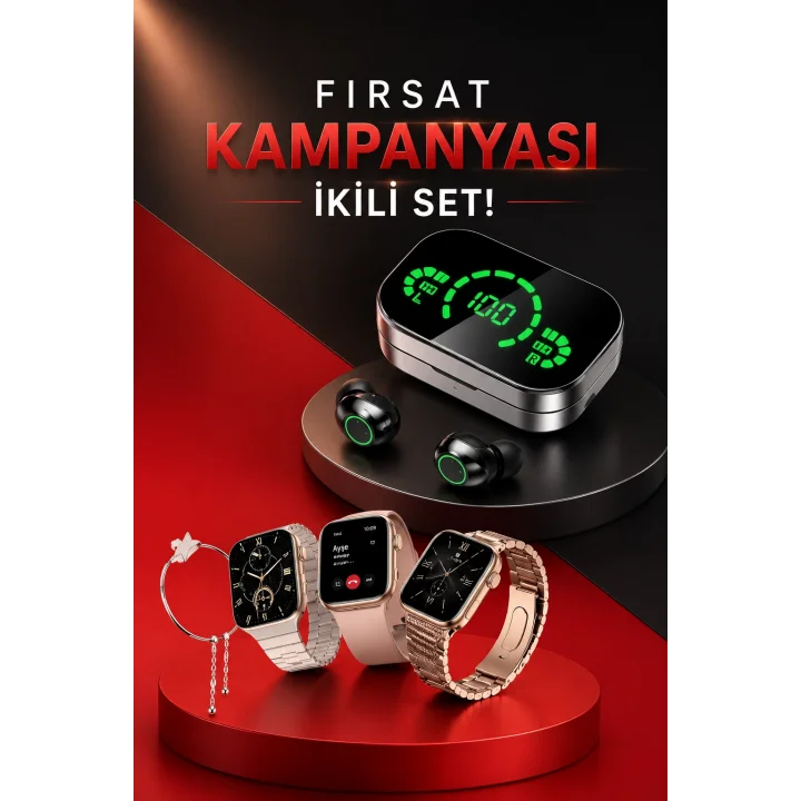 Mey İthalat® Yeni Nesil Kaliteli Akıllı Saat ve Kablosuz Bluetooth Kulaklık Yüksek Ses Kaliteli