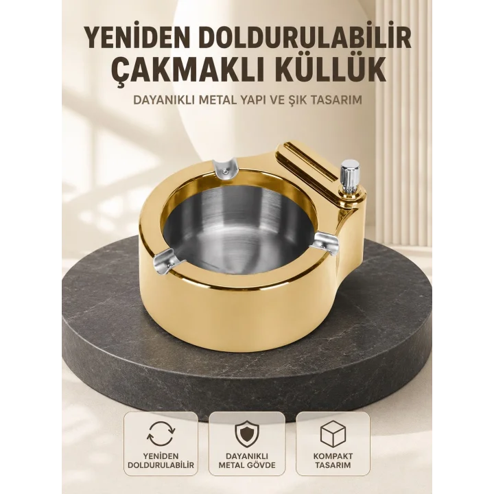Mey İthalat® Yeniden Doldurulabilir Çakmaklı Küllük Dayanıklı Yapı