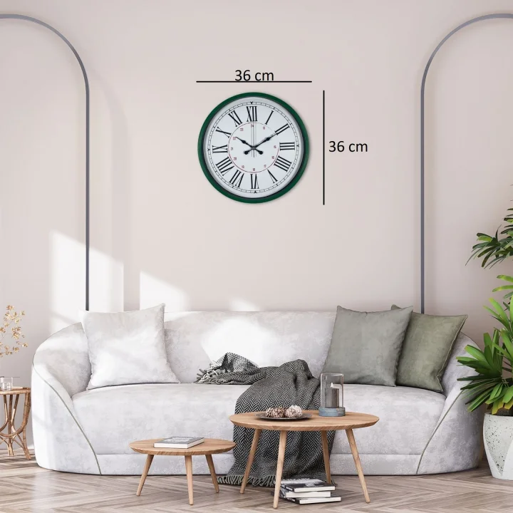 Mey İthalat® Yeşil 36 Cm Modern Şık Duvar Saati