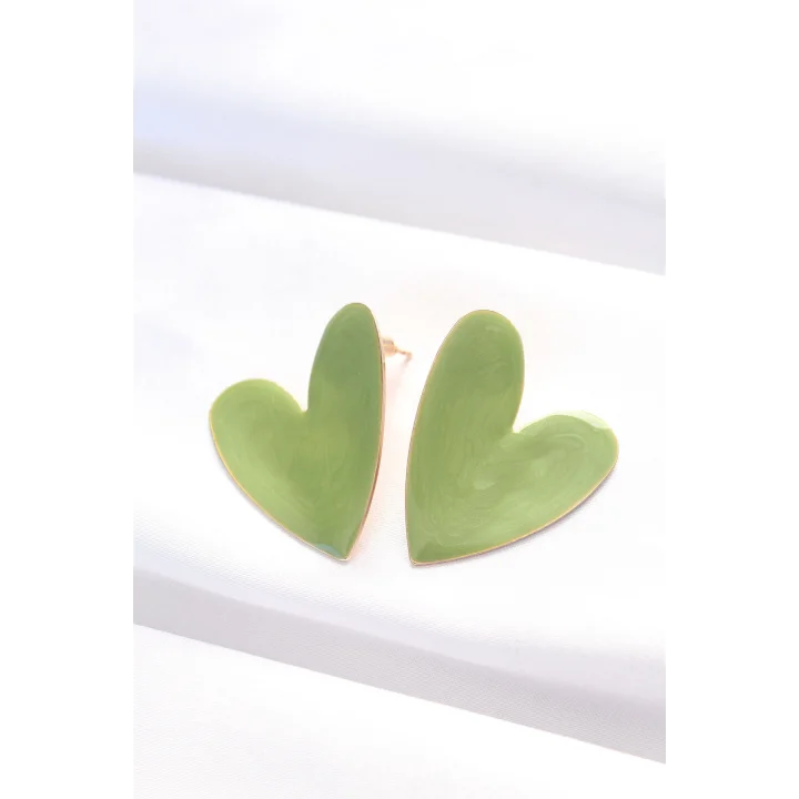 Mey İthalat® Yeşil Renk Mineli Kalp Küpe