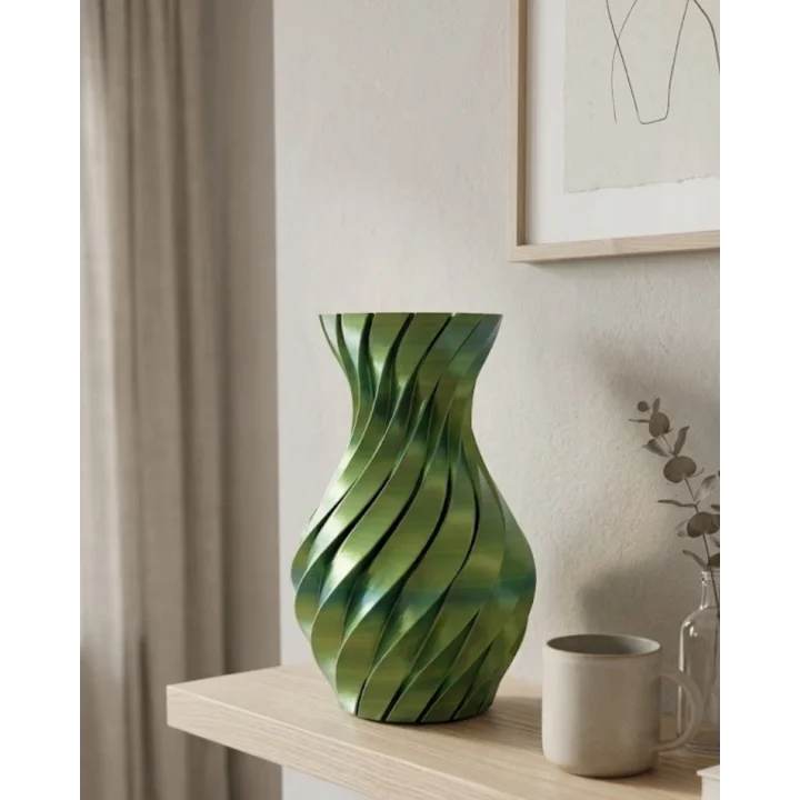 Mey İthalat® Yeşil Spiral 3D Baskı Vazo Estetik Modern Ev Ofis Dekoru