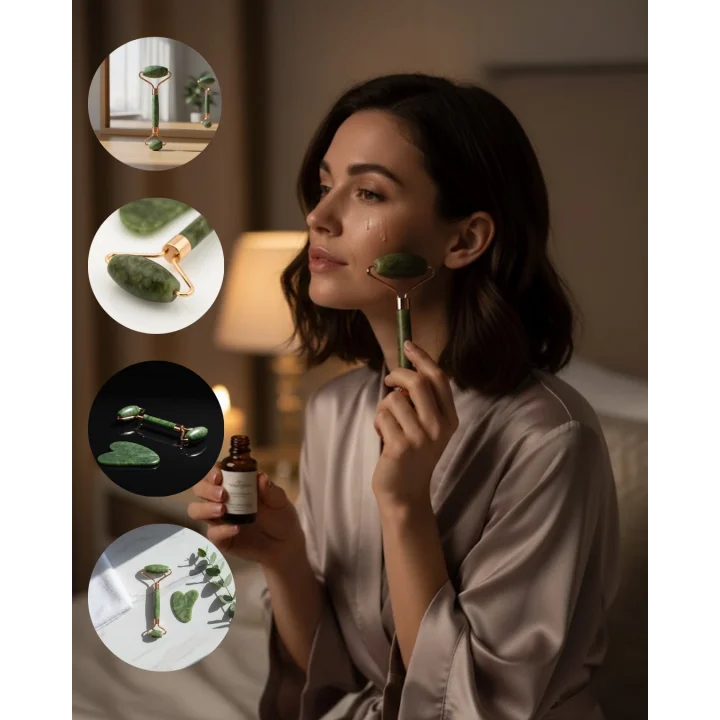 Mey İthalat® Yeşim Taşı Yüz Masaj Seti Şişlik Azaltıcı 2 Parça