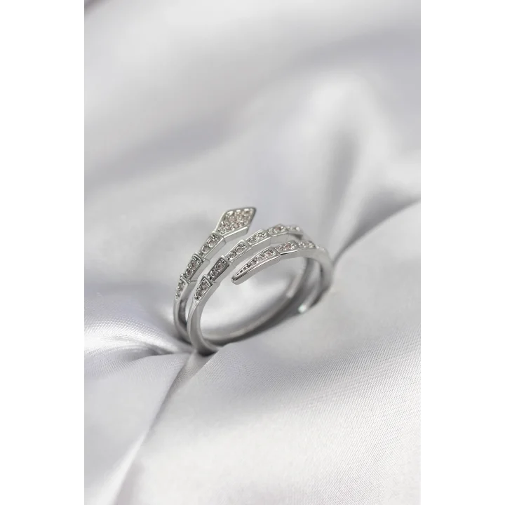 Mey İthalat® Yılan Model Gümüş Renk Zirkon Taşlı Kadın Yüzük