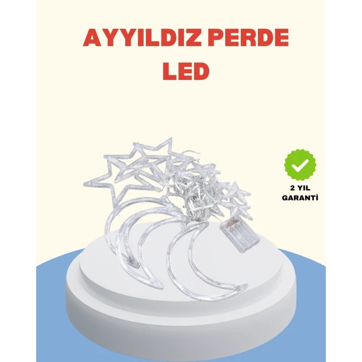 Mey İthalat® Yıldız Ay Tasarımlı Prizli Perde LED Işık İç Mekan Dekoru