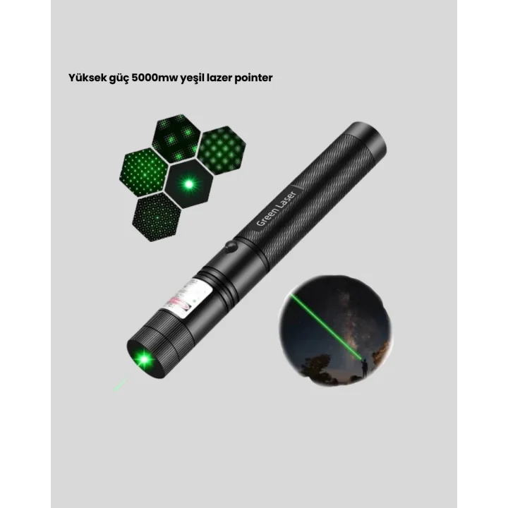 Mey İthalat® Yüksek Güçlü Yeşil Lazer Pointer 5000mW Şarjlı