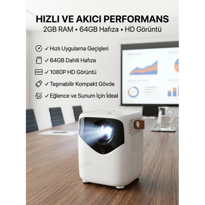 Mey İthalat® Yüksek HD Görünümlü Taşınabilir Projeksiyon Cihazı