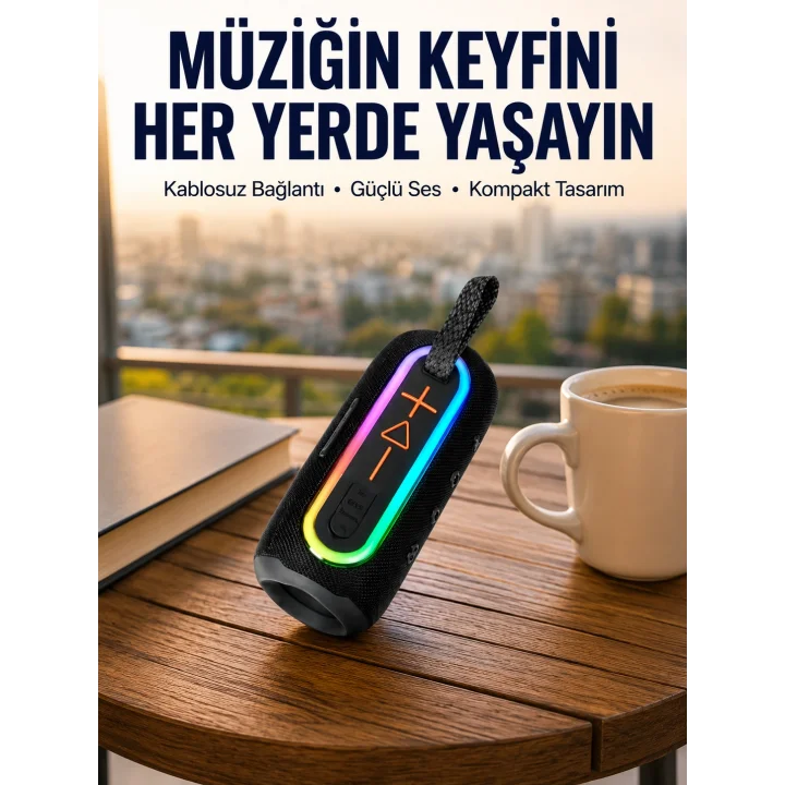 Mey İthalat® Yüksek Ses Kaliteli Kablosuz Hoparlör LED Işıklı Yeni Nesil