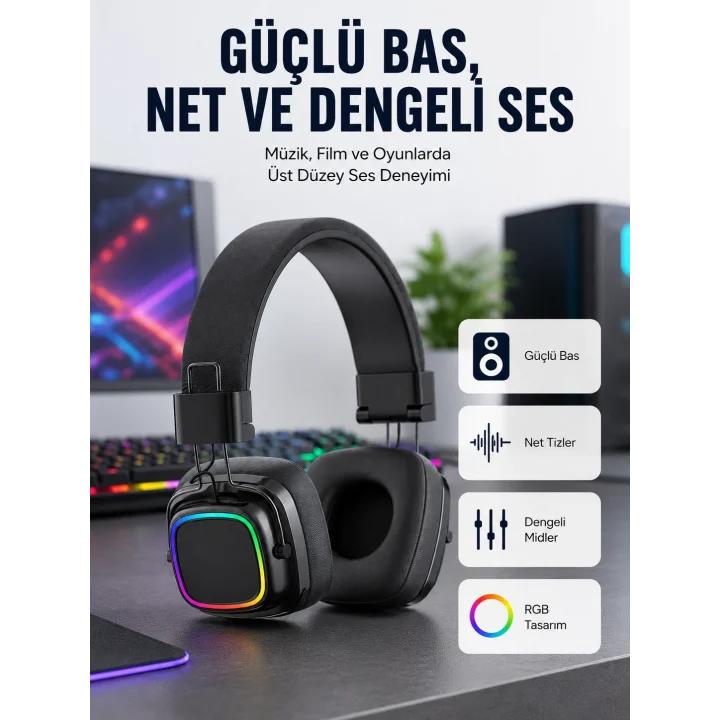 Mey İthalat® Yüksek Ses Kaliteli Kablosuz Kulak Üstü Kulaklık – BT 5.3